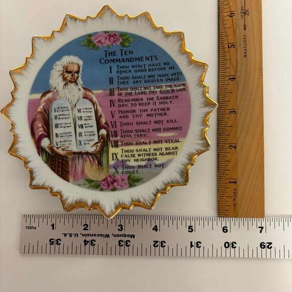 Ten Commandments Decorative Plate Gold Trim Moses Vintage Retro Home Decor 6in - Picture 3 of 4